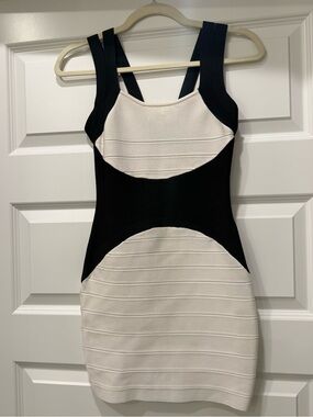 Marciano black ivory colorblock bandage mini dress S